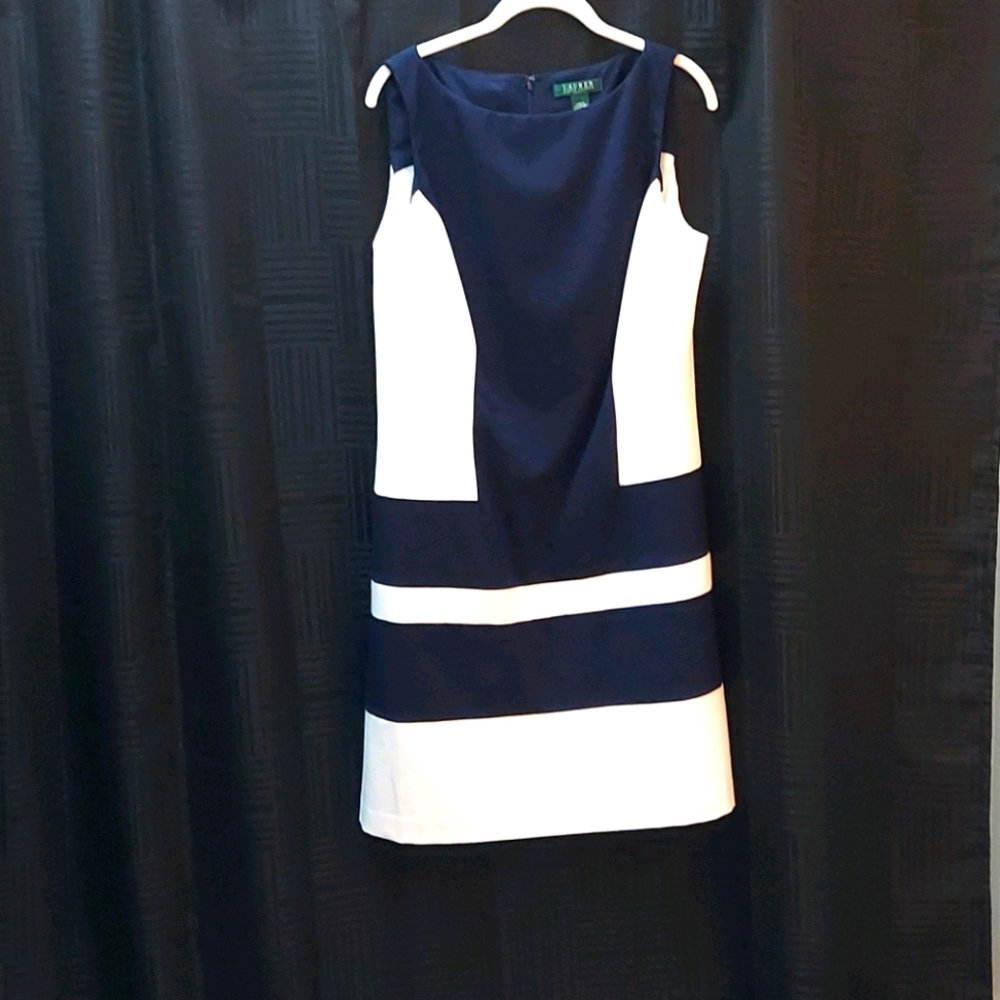 Ralph Lauren size 12 navy blue and white dress